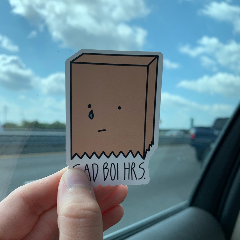 Sad Boy Hours Crying Brown Paper Bag Sticker